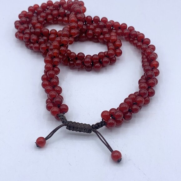 Carnelian Stone Mala Beads Necklace Drawstring Closure & Floral Zippered Pouch - Picture 5 of 8